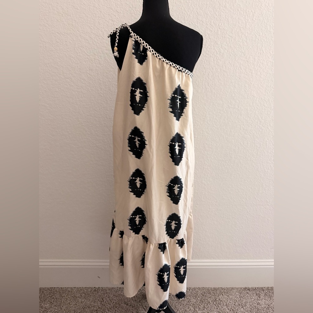 Asymmetrical One-Shoulder Ikat Print Midi Dress | Boho Chic - Picture 4 of 6